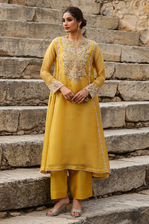 Vaayu Yellow Heavy Pheran Kurta Set