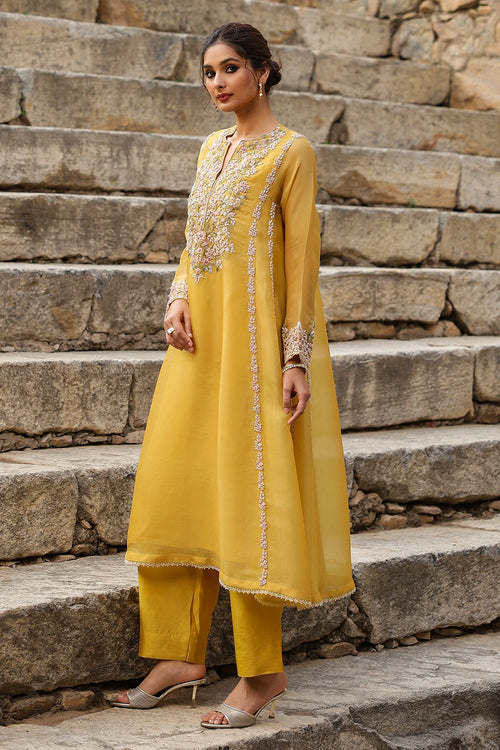 Vaayu Yellow Heavy Pheran Kurta Set