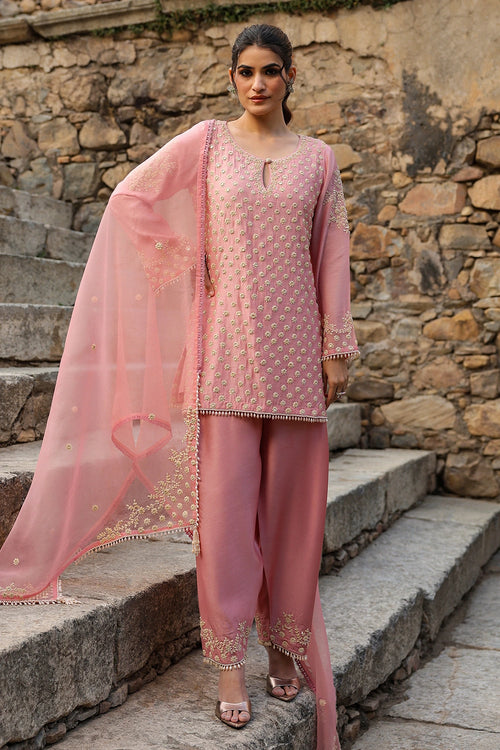 Vaayu Pink Buti Short Kurta Set