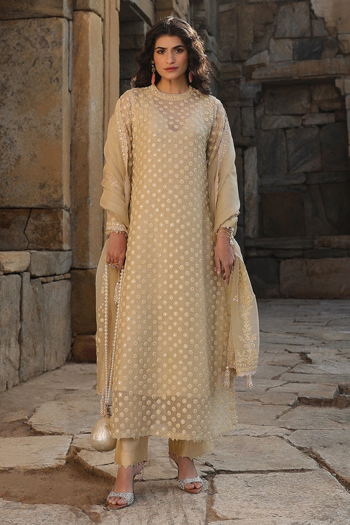 Vaayu Beige Buti Close Neck Kurta Set