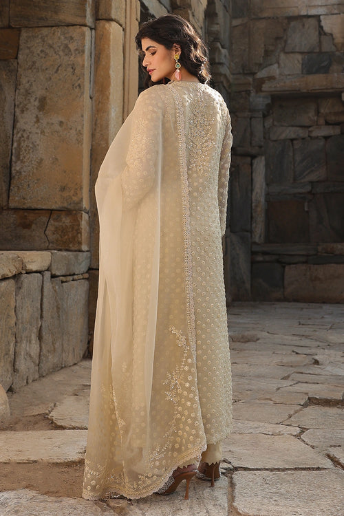 Vaayu Beige Buti Close Neck Kurta Set