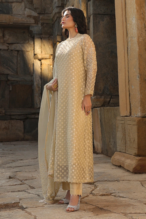 Vaayu Beige Buti Close Neck Kurta Set