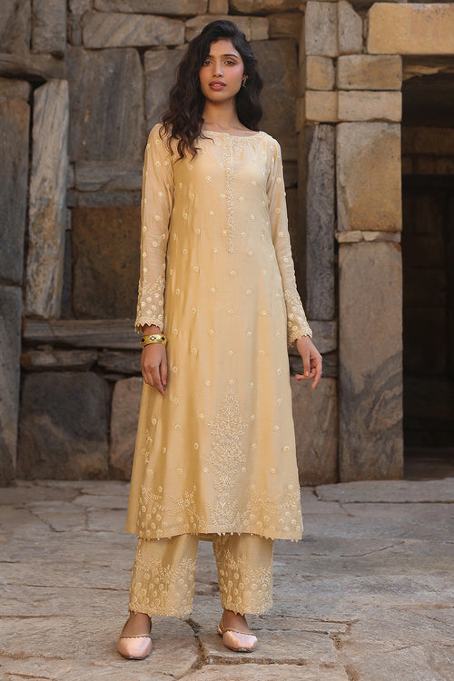 Vaayu Beige Light Buti Kurta Set