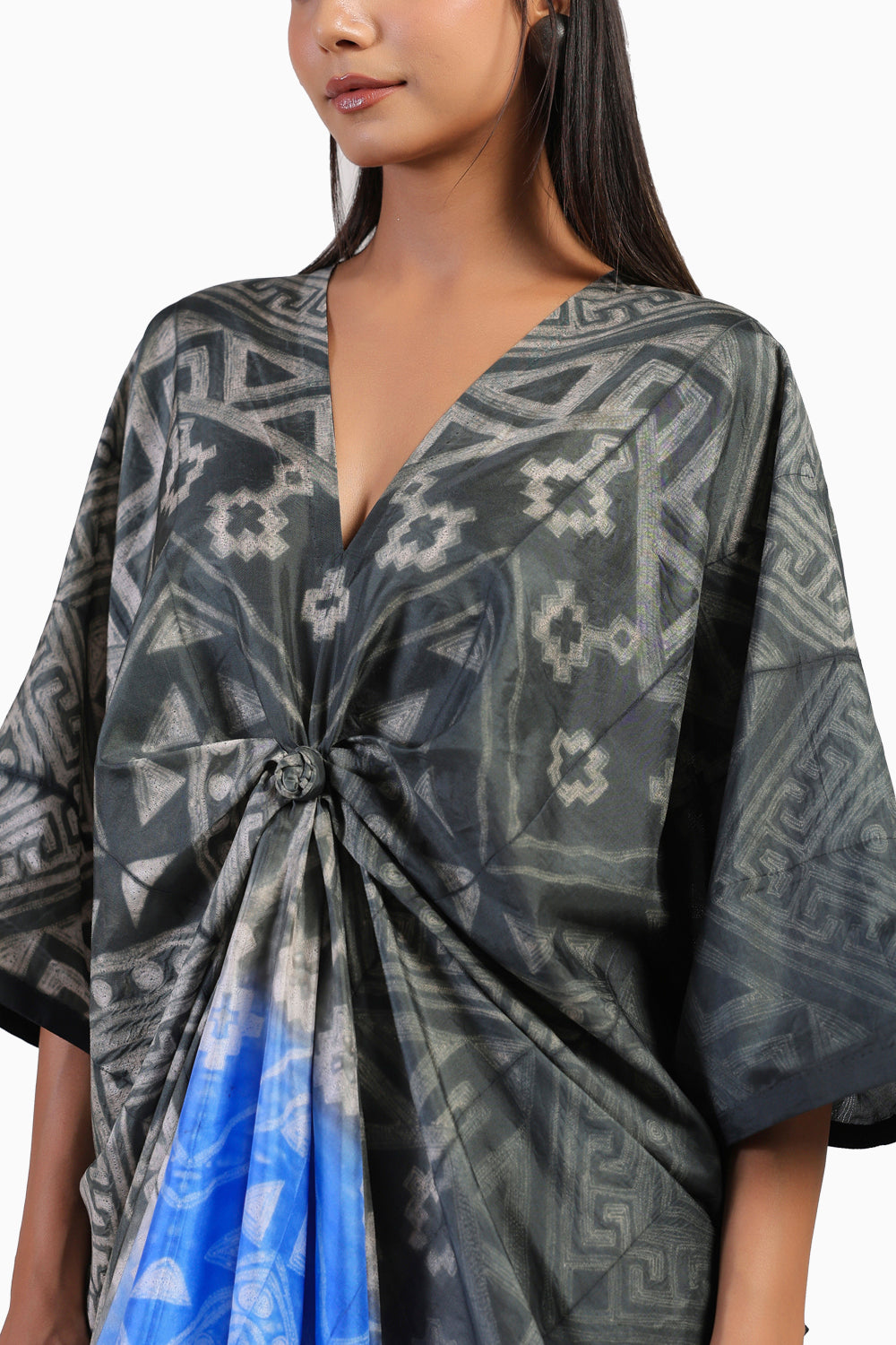 Tribal Black and Blue Ombre Shibori Dress