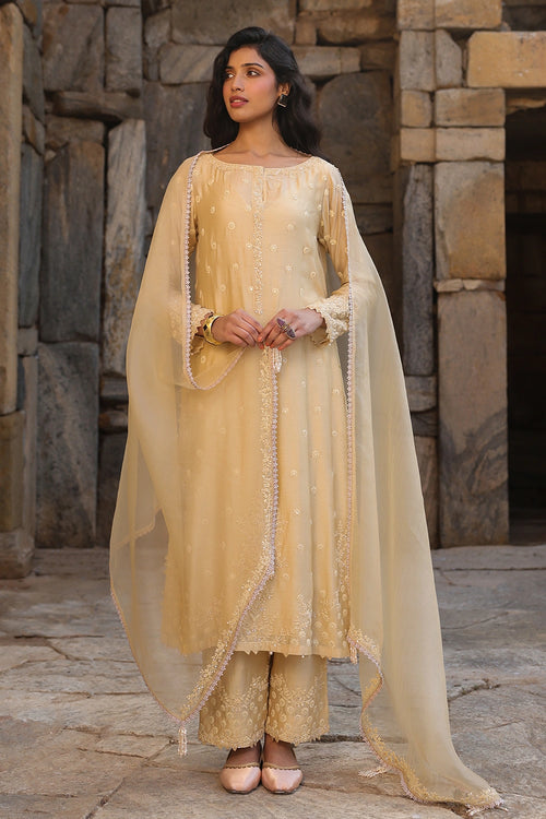 Vaayu Beige Light Buti Kurta Set