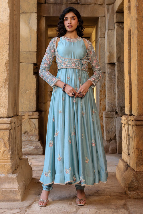 Vaayu Light Blue Heavy Koti Anarkali Set