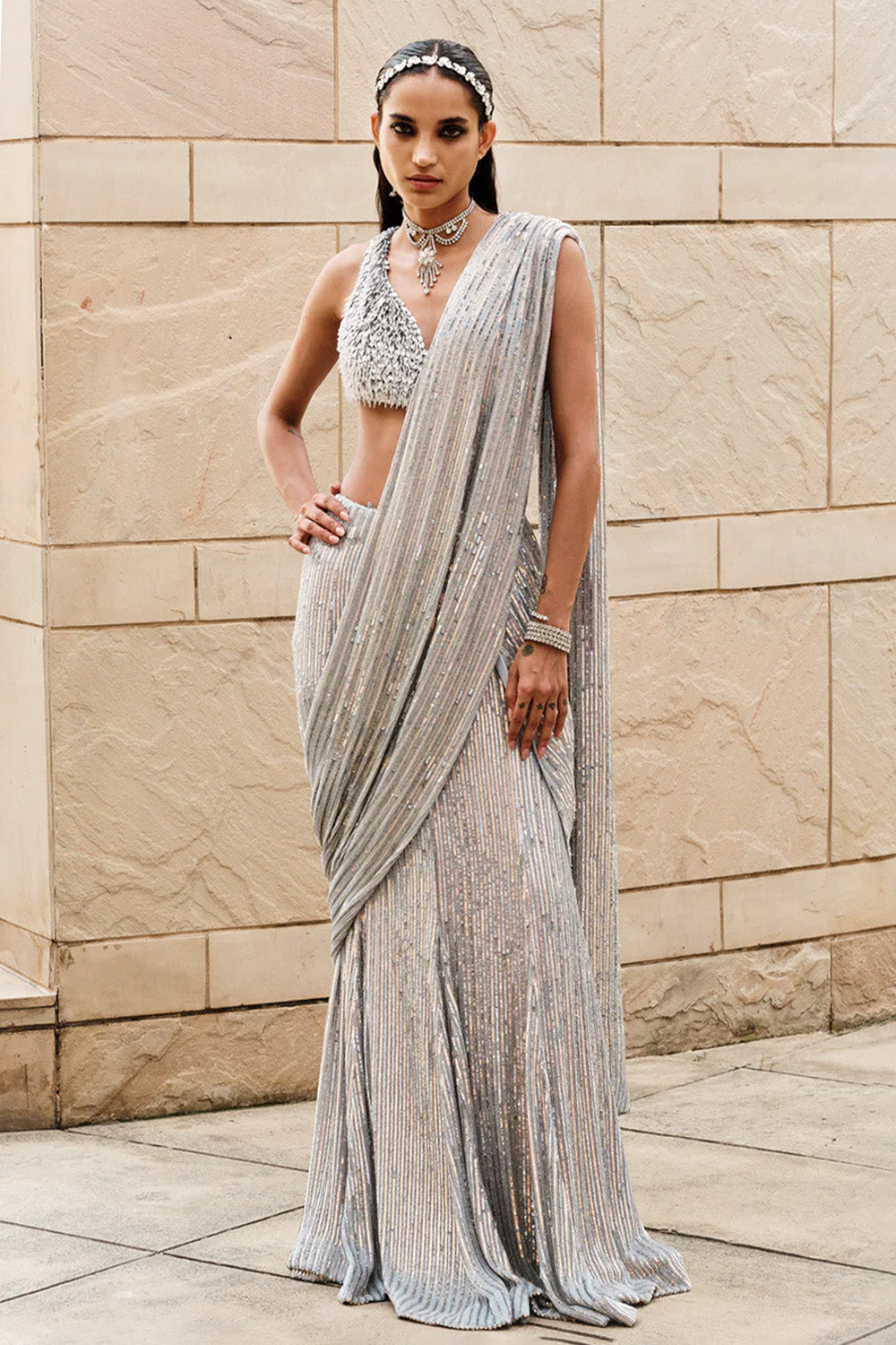 Blue Sequin Saree