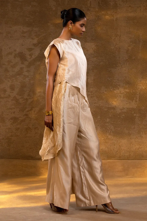 Agneya Ivory Tissue and Silk Layered Kurta Set