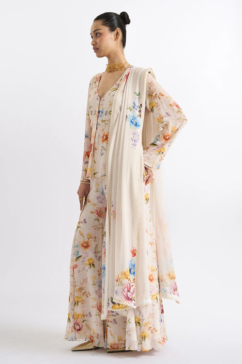 Ivory Blossom Peplum Sharara Set