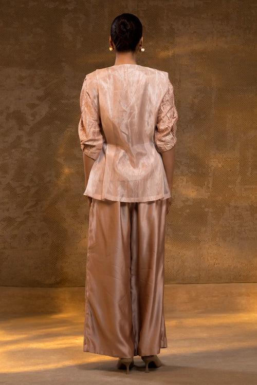 Agneya Blush Layered Silk and Tissue Jacket Set