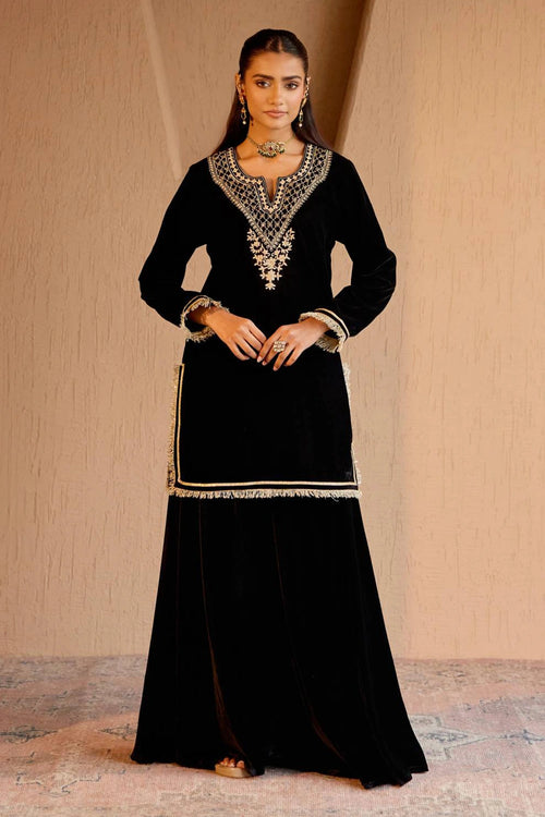 Black Dori Kurta With Sharara Pants