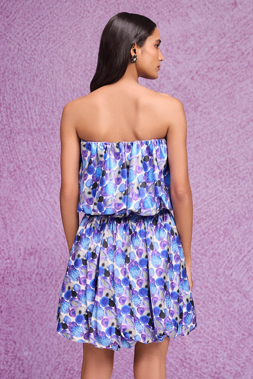 Blue Aquarelle Print Mini Skirt