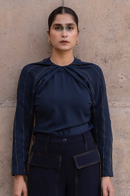 Space Blue Panel Line Stitch Comfort Top