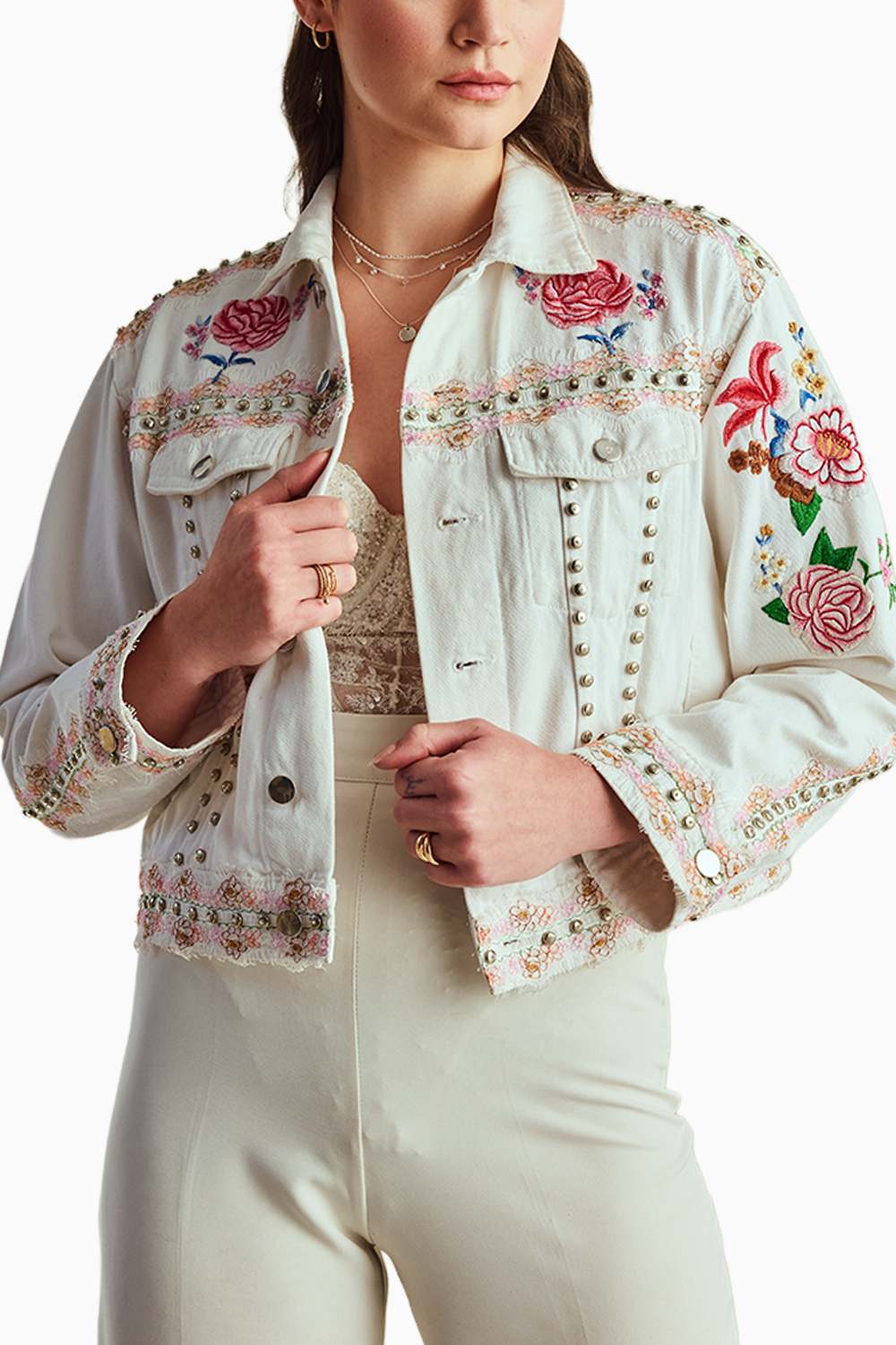 Floral Applique White Jacket