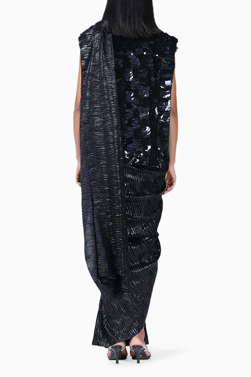Pleated Metallic Wave Sari