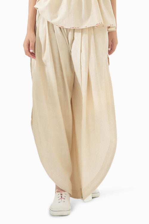 Cream Hand Woven Slit Pant