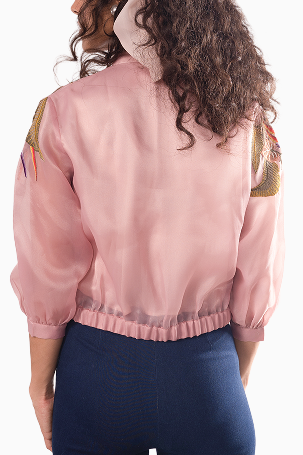 Salmon Pink Floral Bomber Jacket