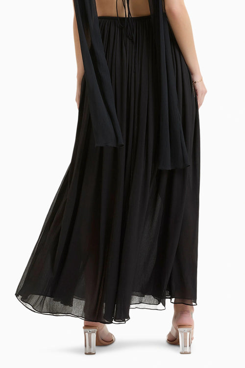 Black Morgana Gathered Maxi Skirt