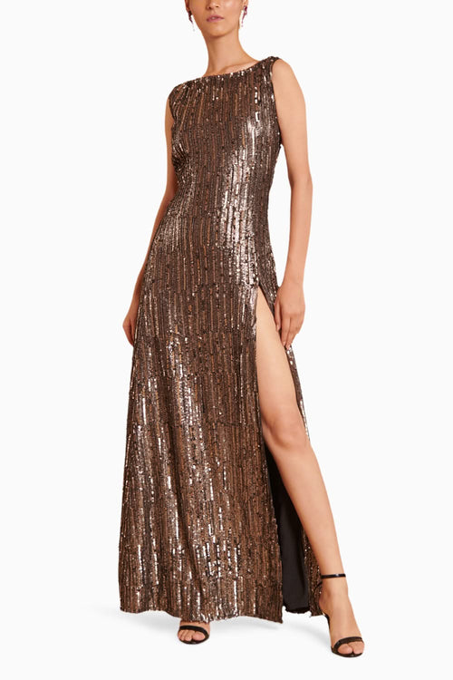 Husn Gunmetal Striped 3D Bling Dress