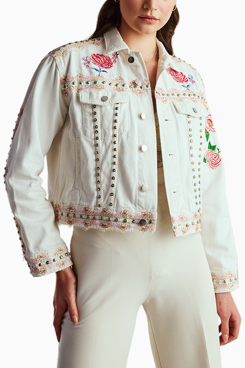 Floral Applique White Jacket