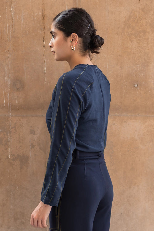 Space Blue Panel Line Stitch Comfort Top