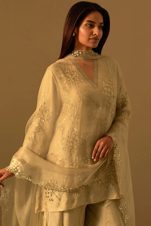 Shell Hand-Embroidered Organza Dupatta