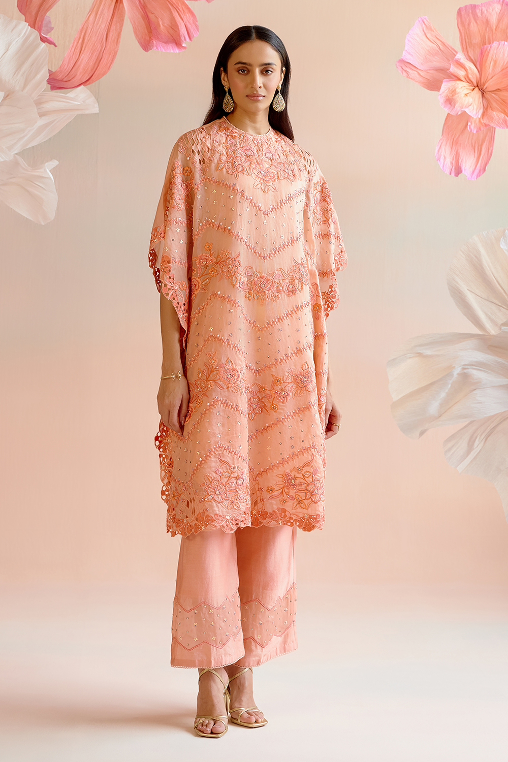 Apricot Multitonal Cutwork Kaftan