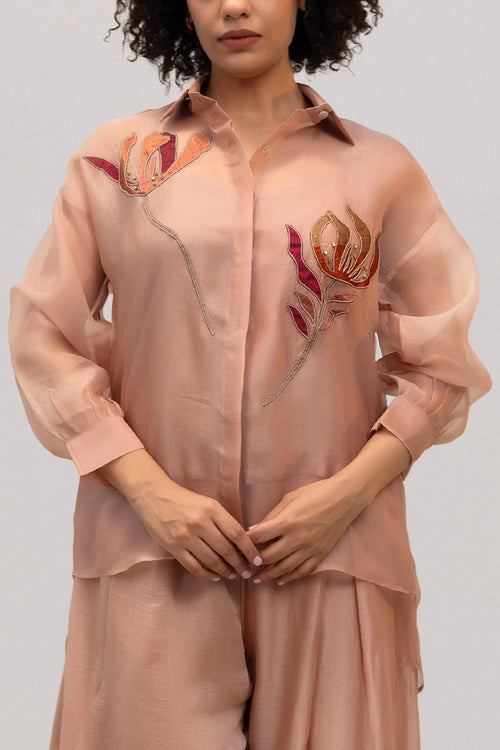 Eeda Peach Shirt Tissue Flower