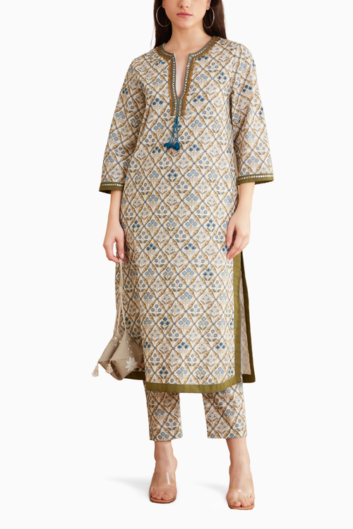 Bespoke Hand Embroidered Blue Kurta Set