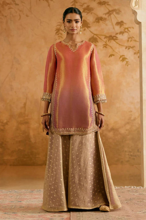 Fuchsia Purple Zari Tissue Kurta Set