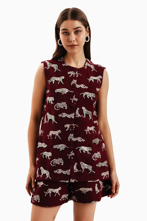 Maroon Leopard Jacket