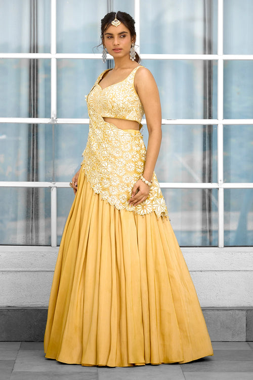 Marigold Muse Hand Embellished Lehenga Sari with Blouse