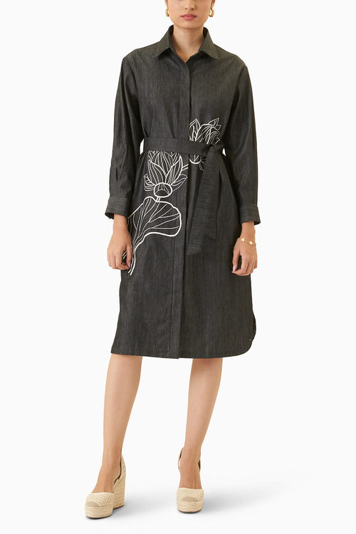 Black Lotus Shirt Dress