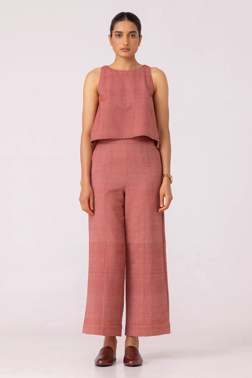 Moira Red Handwoven Denim Pants
