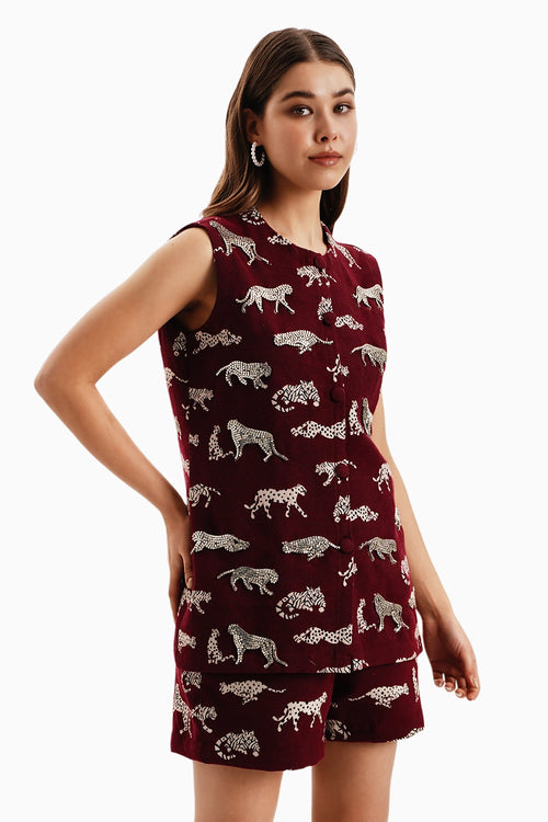 Maroon Leopard Jacket