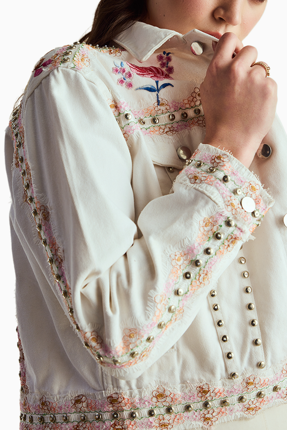 Floral Applique White Jacket