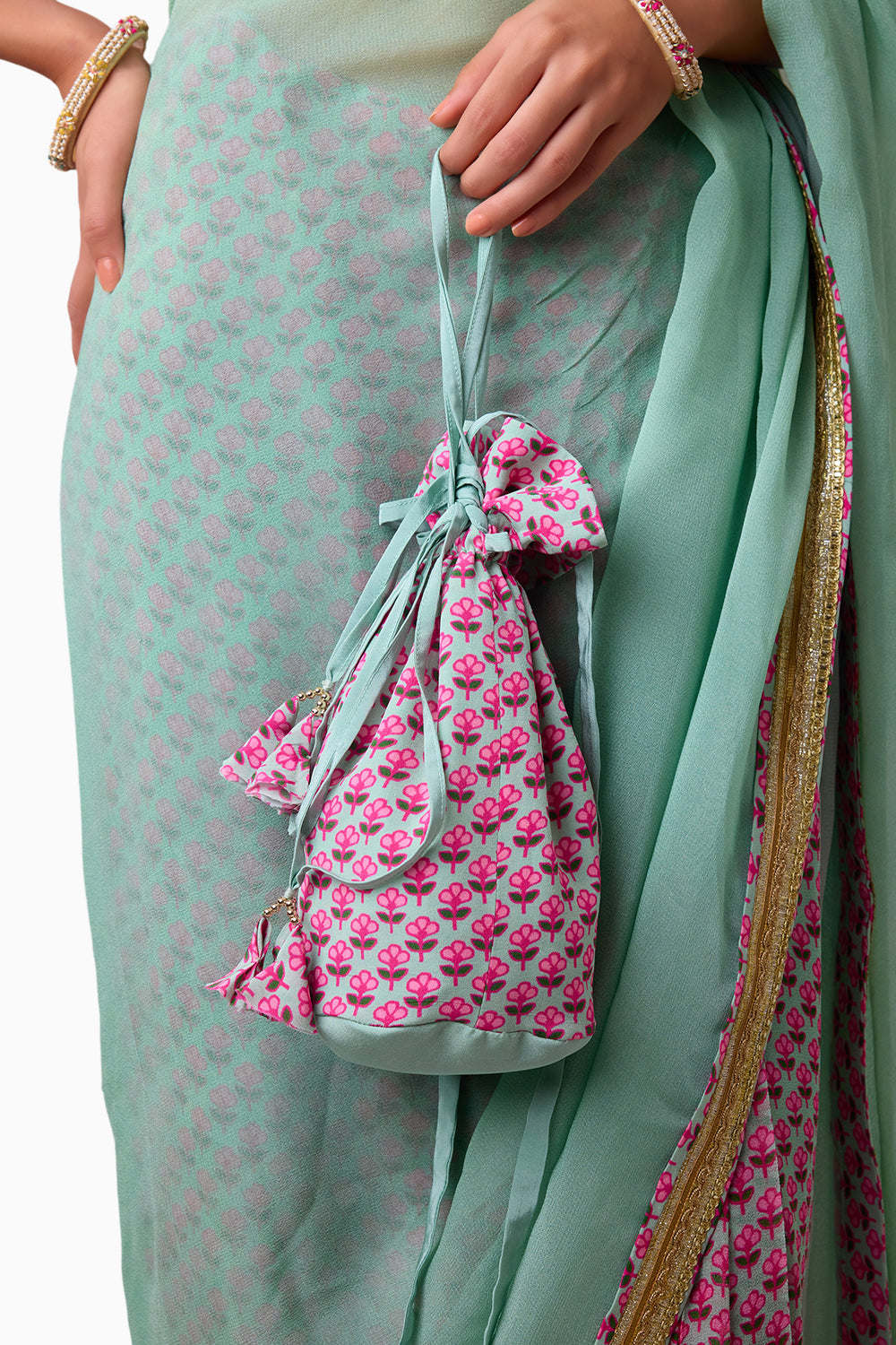 Pista Coral Gajjari Saree with Crepe Blouse