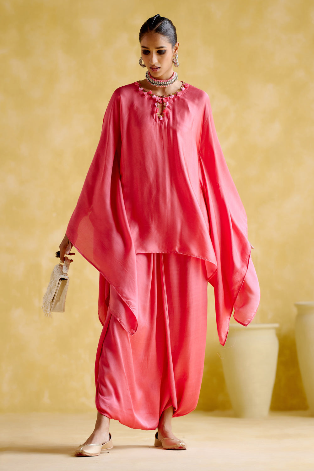 Arundhati Pink Kaftan with Skirt