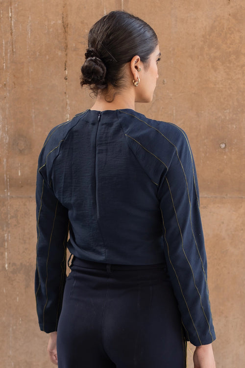 Space Blue Panel Line Stitch Comfort Top