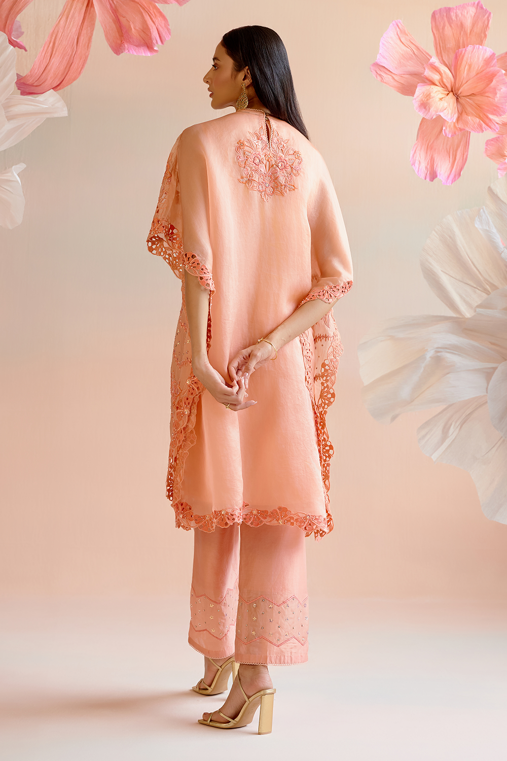 Apricot Multitonal Cutwork Kaftan