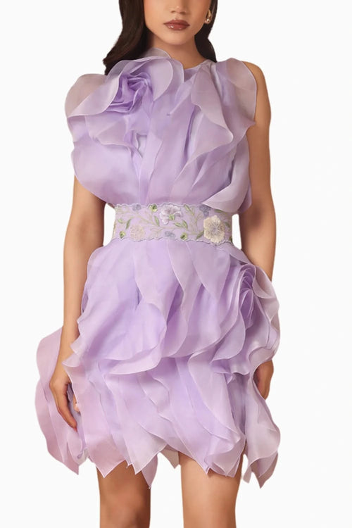 Rhapsody Rosette Ruffle Dress With Belt