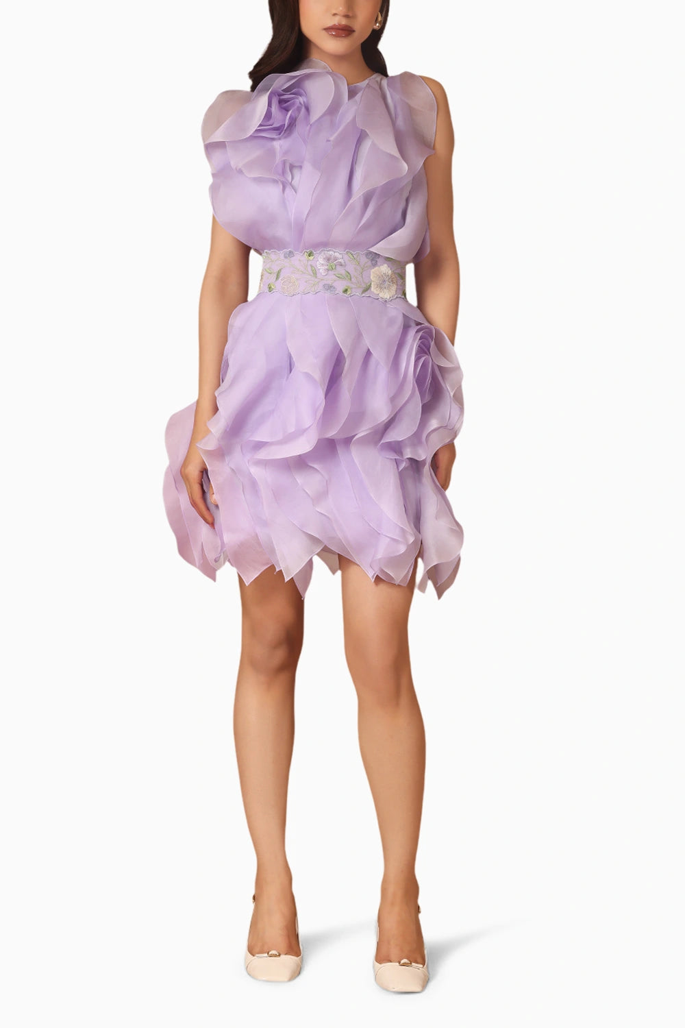 Rhapsody Rosette Ruffle Dress With Belt