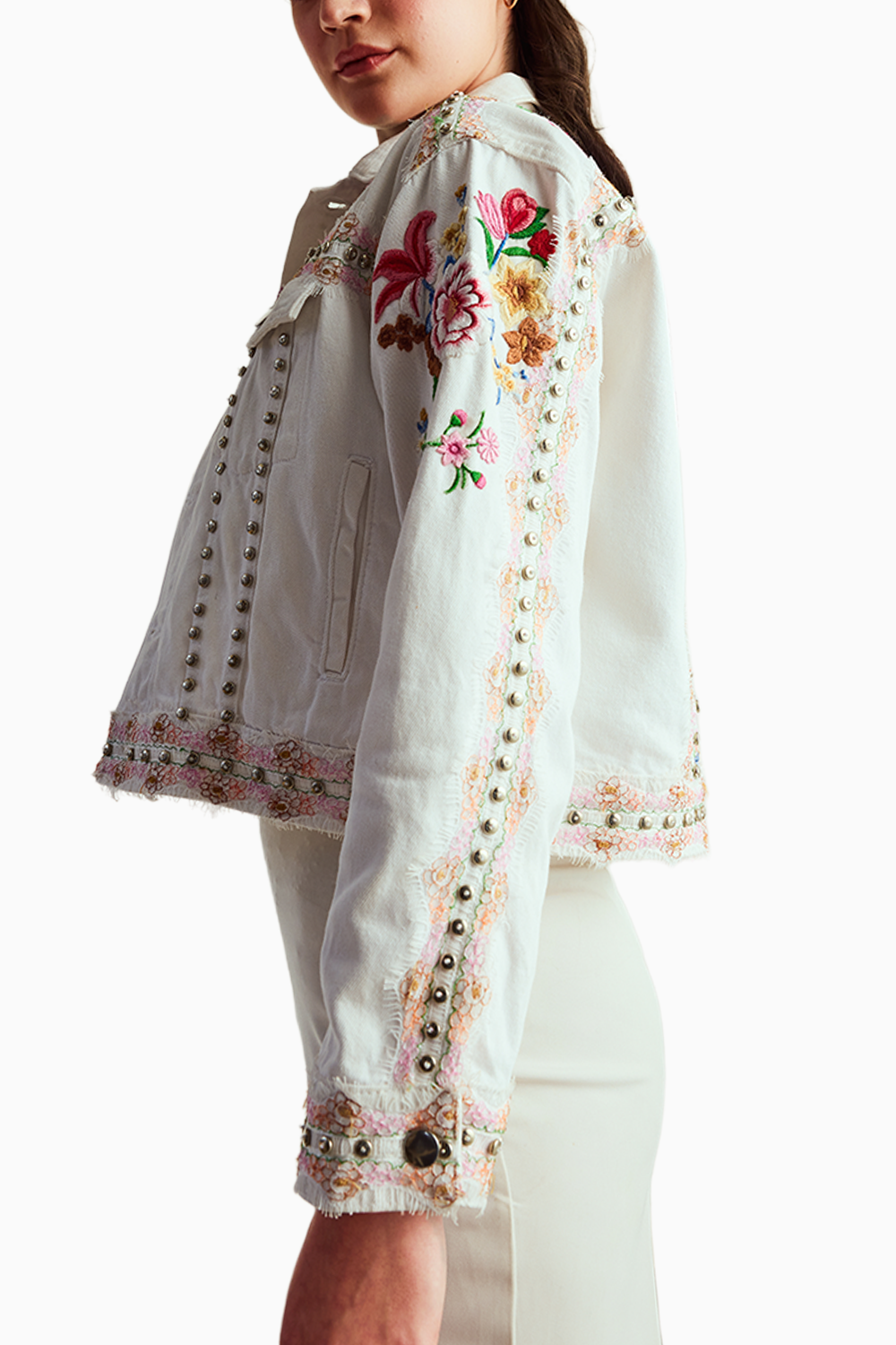 Floral Applique White Jacket