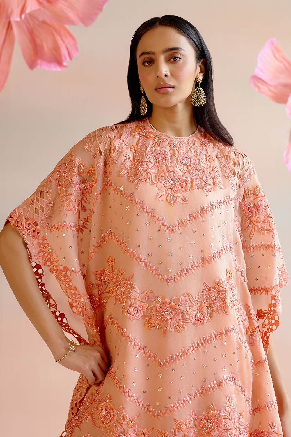 Apricot Multitonal Cutwork Kaftan