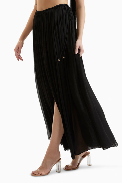Black Morgana Gathered Maxi Skirt