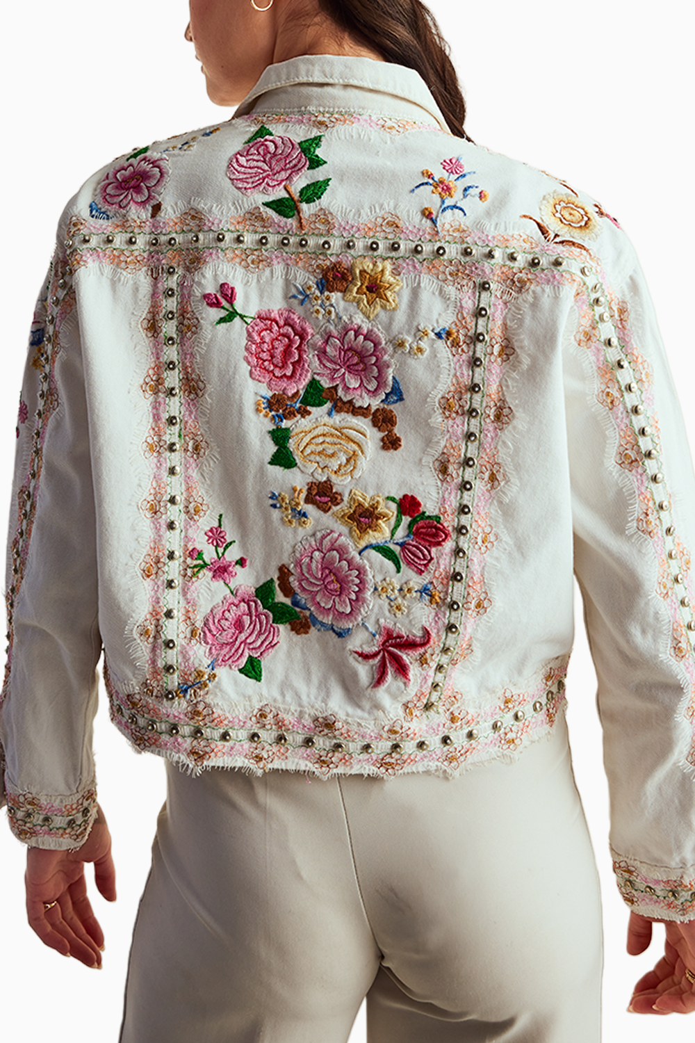 Floral Applique White Jacket