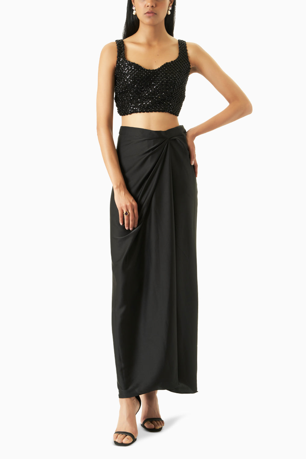 Keera Sequins Black Cape Set