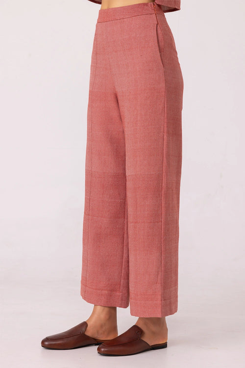 Moira Red Handwoven Denim Pants