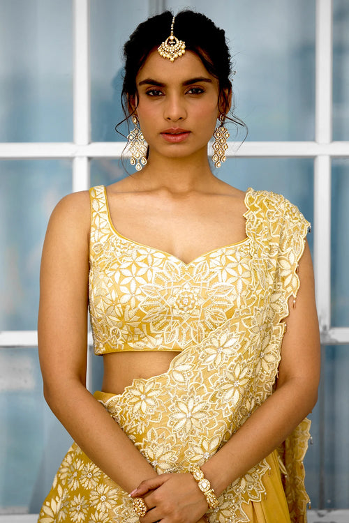 Marigold Muse Hand Embellished Lehenga Sari with Blouse