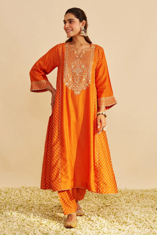 Esra Orange Long Chauga with Salwar